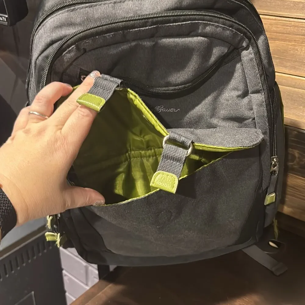 Eddie Bauer Gray Green Backpack Travel Diaper Baby Bag
